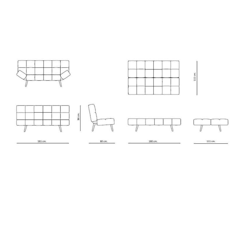 Divano letto Dube con braccioli pieghevoli in tessuto grigio