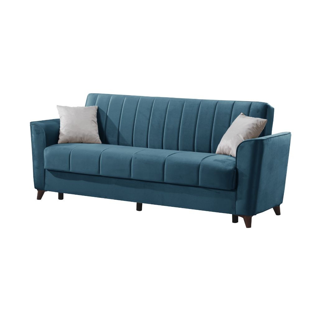Divano letto Duca 3 posti blu con contenitore e funzione letto 223x86x89H