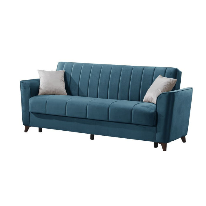 Divano letto Duca 3 posti blu con contenitore e funzione letto 223x86x89H