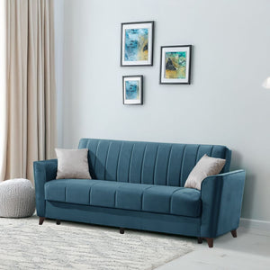 Divano letto Duca 3 posti blu con contenitore e funzione letto 223x86x89H