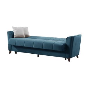 Divano letto Duca 3 posti blu con contenitore e funzione letto 223x86x89H