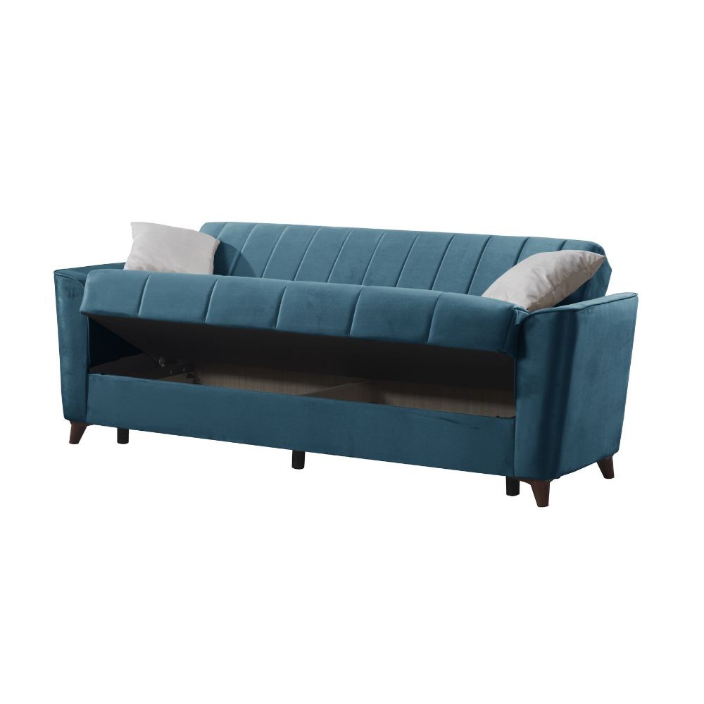 Divano letto Duca 3 posti blu con contenitore e funzione letto 223x86x89H