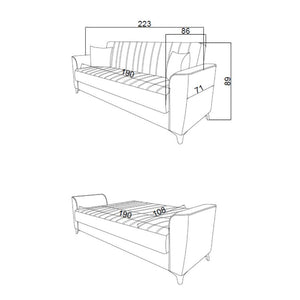 Divano letto Duca 3 posti crema con contenitore e funzione letto 223x86x89H