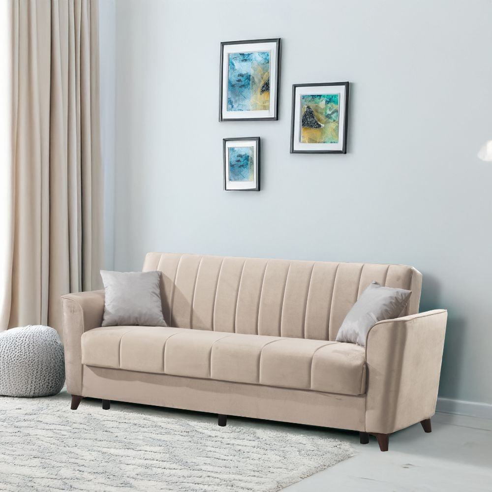 Divano letto Duca 3 posti crema con contenitore e funzione letto 223x86x89H