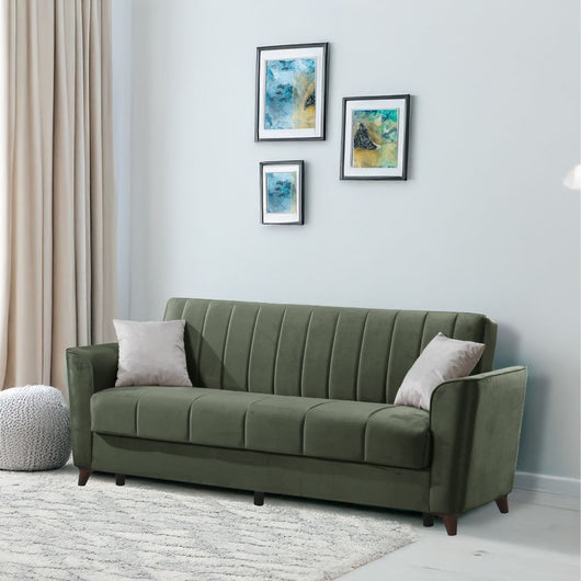 Divano letto Duca 3 posti verde con contenitore e funzione letto 223x86x89H