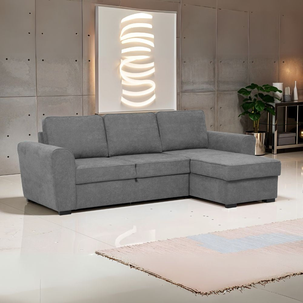 Divano letto penisola Reversibile Aston con contenitore in tessuto grigio 251.5x159.5x86H