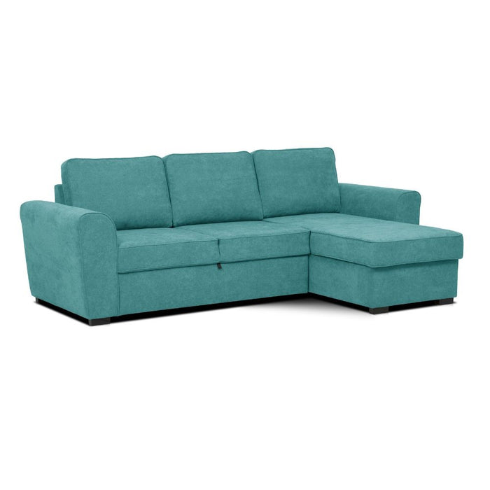 Divano letto penisola Reversibile Aston con contenitore in tessuto turchese 251.5x159.5x86H