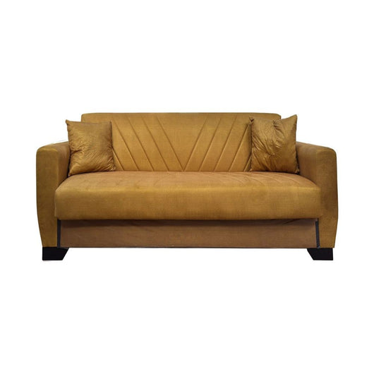 Divano letto Rianna 2 posti con contenitore in tessuto giallo 146x82x85H
