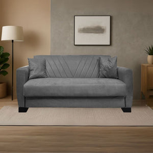 Divano letto Rianna 2 posti con contenitore in tessuto grigio 146x82x85H