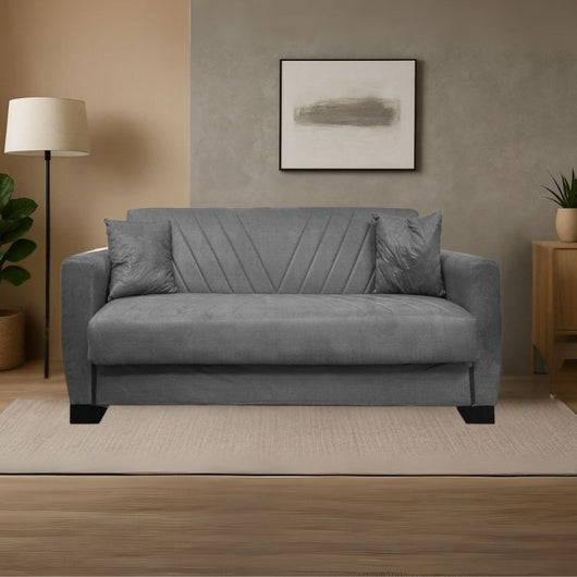Divano letto Rianna 2 posti con contenitore in tessuto grigio 146x82x85H
