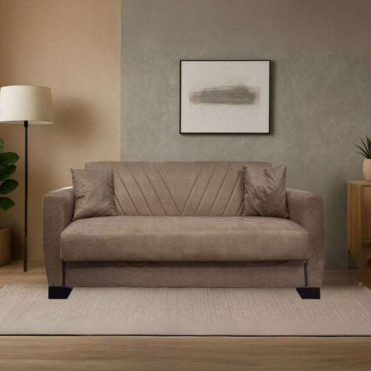 Divano letto Rianna 2 posti con contenitore in tessuto marrone 146x82x85H
