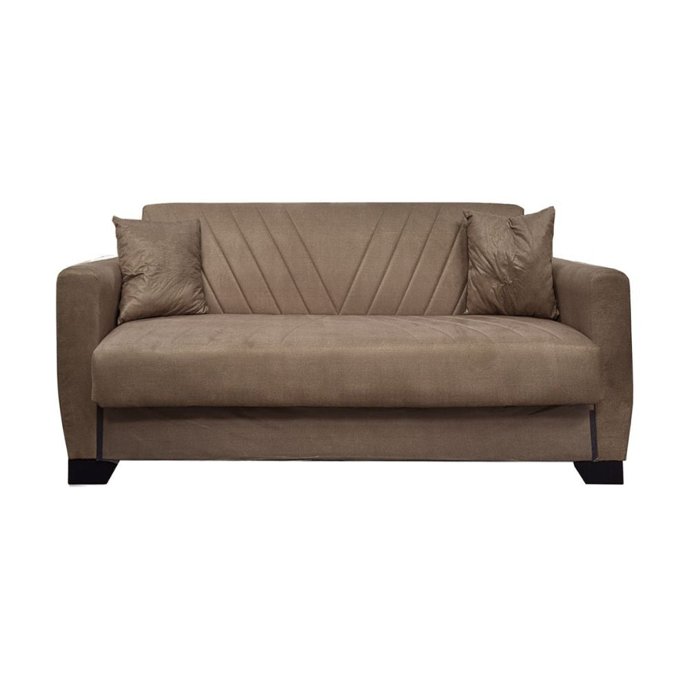 Divano letto Rianna 2 posti con contenitore in tessuto marrone 146x82x85H