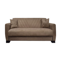 Divano letto Rianna 2 posti con contenitore in tessuto marrone 146x82x85H