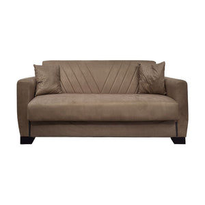 Divano letto Rianna 2 posti con contenitore in tessuto marrone 146x82x85H