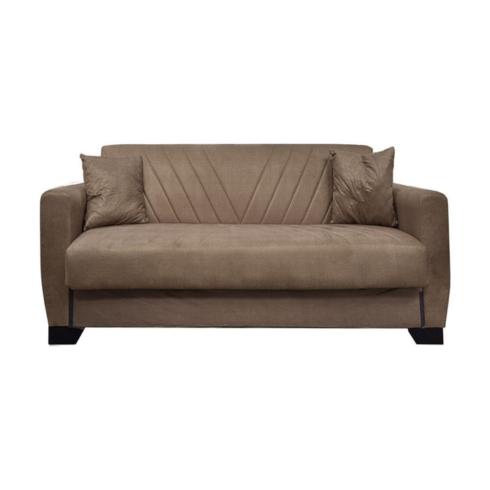 Divano letto Rianna 2 posti con contenitore in tessuto marrone 146x82x85H
