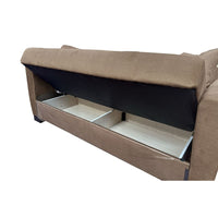 Divano letto Rianna 2 posti con contenitore in tessuto marrone 146x82x85H