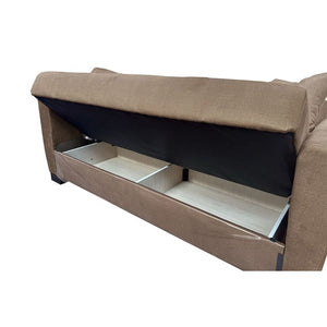 Divano letto Rianna 2 posti con contenitore in tessuto marrone 146x82x85H