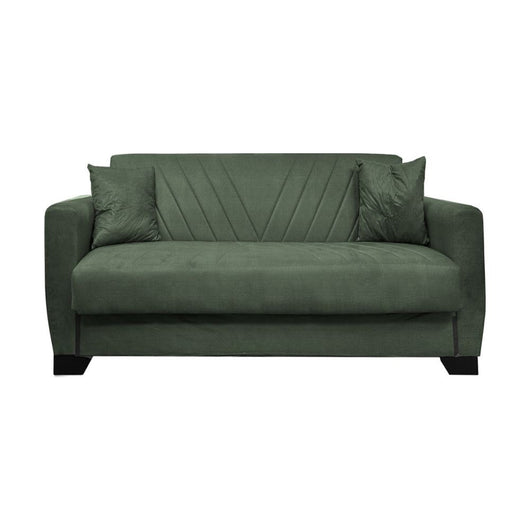 Divano letto Rianna 2 posti con contenitore in tessuto verde 146x82x85H