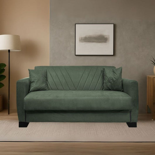 Divano letto Rianna 2 posti con contenitore in tessuto verde 146x82x85H
