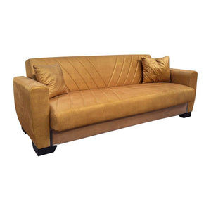 Divano letto Rianna 3 posti con contenitore in tessuto giallo 206x82x85H