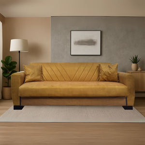 Divano letto Rianna 3 posti con contenitore in tessuto giallo 206x82x85H