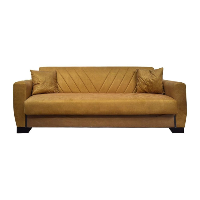 Divano letto Rianna 3 posti con contenitore in tessuto giallo 206x82x85H