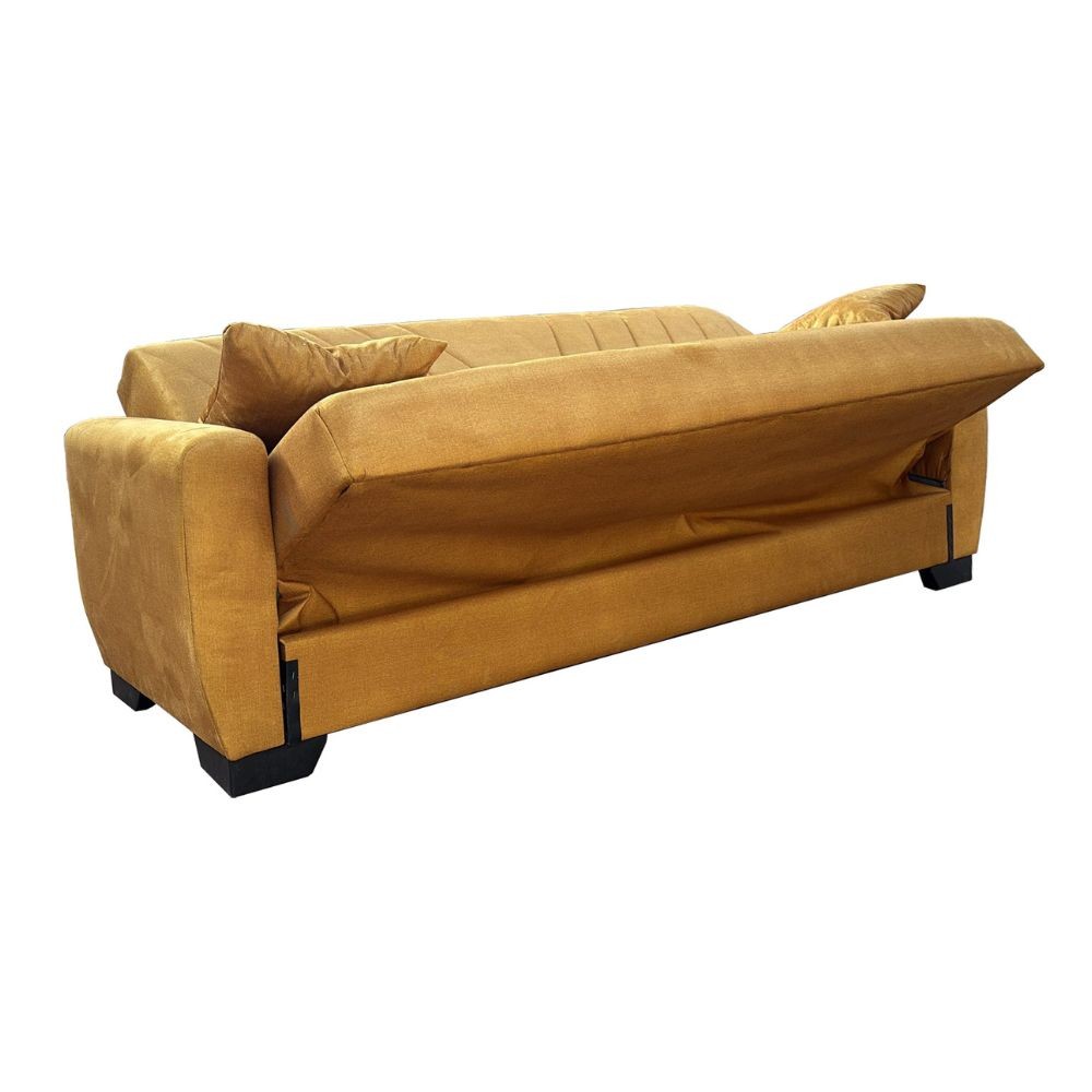 Divano letto Rianna 3 posti con contenitore in tessuto giallo 206x82x85H