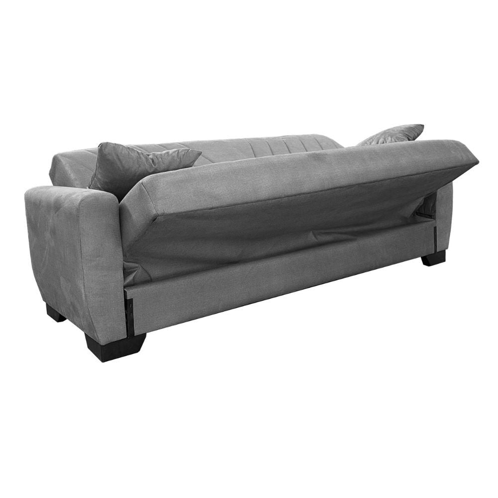 Divano letto Rianna 3 posti con contenitore in tessuto grigio 206x82x85H
