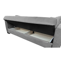 Divano letto Rianna 3 posti con contenitore in tessuto grigio 206x82x85H