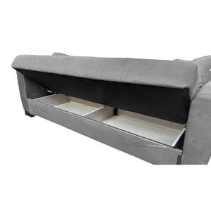 Divano letto Rianna 3 posti con contenitore in tessuto grigio 206x82x85H