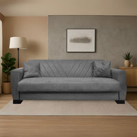 Divano letto Rianna 3 posti con contenitore in tessuto grigio 206x82x85H