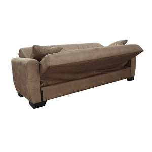 Divano letto Rianna 3 posti con contenitore in tessuto marrone 206x82x85H