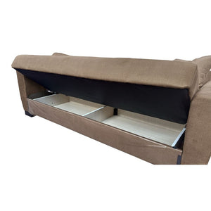 Divano letto Rianna 3 posti con contenitore in tessuto marrone 206x82x85H