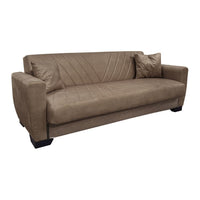 Divano letto Rianna 3 posti con contenitore in tessuto marrone 206x82x85H