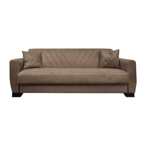 Divano letto Rianna 3 posti con contenitore in tessuto marrone 206x82x85H