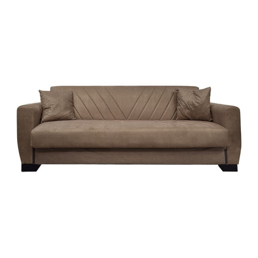 Divano letto Rianna 3 posti con contenitore in tessuto marrone 206x82x85H