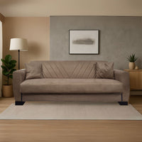Divano letto Rianna 3 posti con contenitore in tessuto marrone 206x82x85H