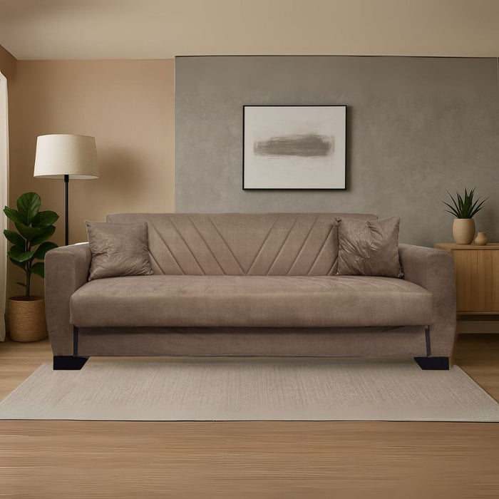 Divano letto Rianna 3 posti con contenitore in tessuto marrone 206x82x85H