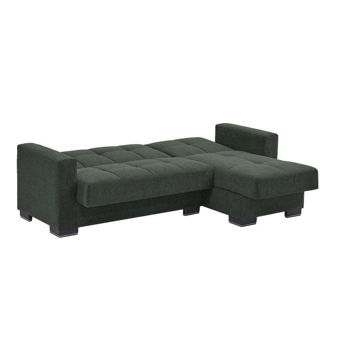 Divano penisola reversibile funzione letto e doppio contenitore tessuto verde oliva Fermina Lounge 240x138x99H