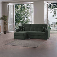 Divano penisola reversibile funzione letto e doppio contenitore tessuto verde oliva Fermina Lounge 240x138x99H