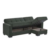 Divano penisola reversibile funzione letto e doppio contenitore tessuto verde oliva Fermina Lounge 240x138x99H