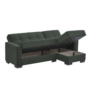 Divano penisola reversibile funzione letto e doppio contenitore tessuto verde oliva Fermina Lounge 240x138x99H