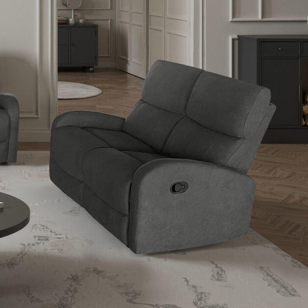 Divano relax 2 posti recliner Potter in tessuto grigio scuro