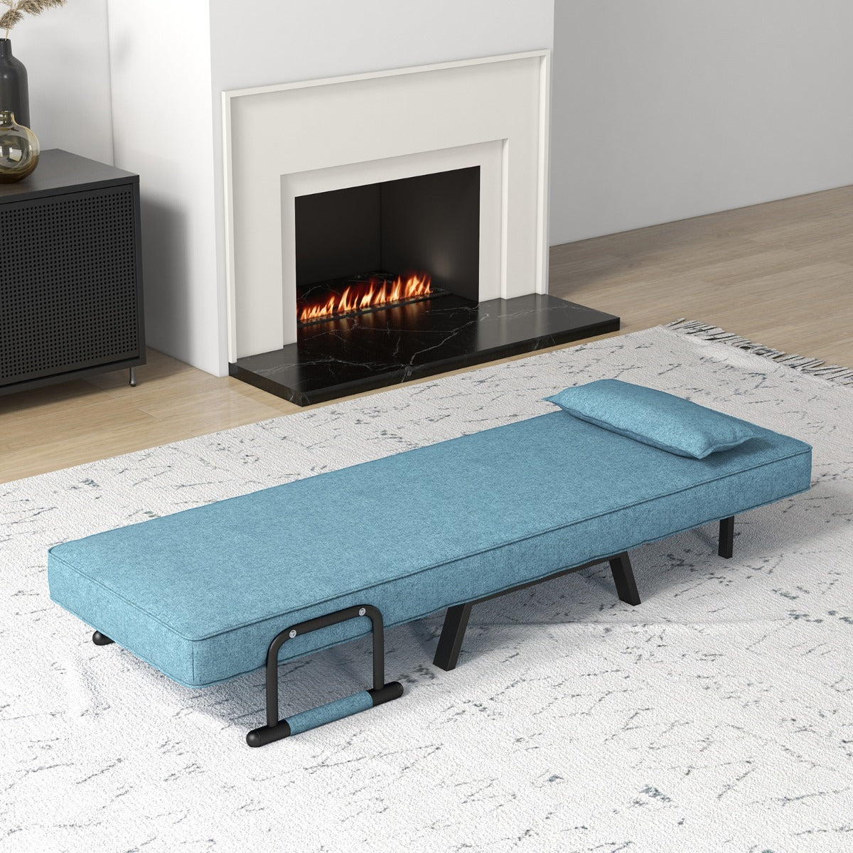 Divano letto trasformabile con schienale regolabile in 6 posizioni cuscino rimovibile, Divano chaise lounge Verde-Divani letto