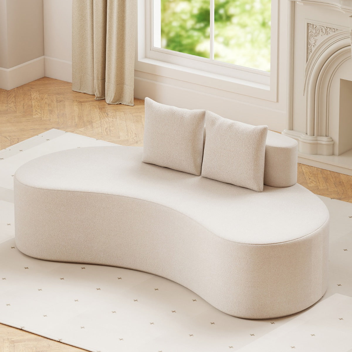 Divano curva divano imbottito curvo con 2 cuscini accoglienti schienale basso,Divano a pavimento moderno per soggiorno Beige-Divani da terra