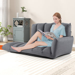 Divano da terra pieghevole con schienale e braccioli regolabili in 5 posizioni, Poltrona convertibile Grigio scuro-Divani da terra