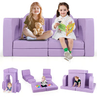 Divano giocattolo per bambini a 8 pezzi con coperture lavabili, Set di gioco modulare convertibile in schiuma Viola-Divani per bimbi