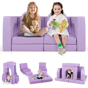 Divano giocattolo per bambini a 8 pezzi con coperture lavabili, Set di gioco modulare convertibile in schiuma Viola-Divani per bimbi