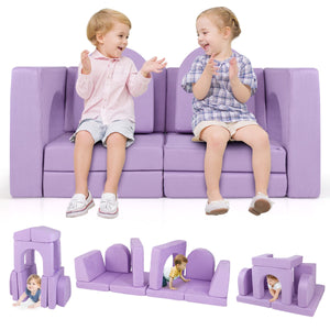 Divano giocattolo per bambini a 8 pezzi con coperture lavabili, Set di gioco modulare convertibile in schiuma Viola-Divani per bimbi