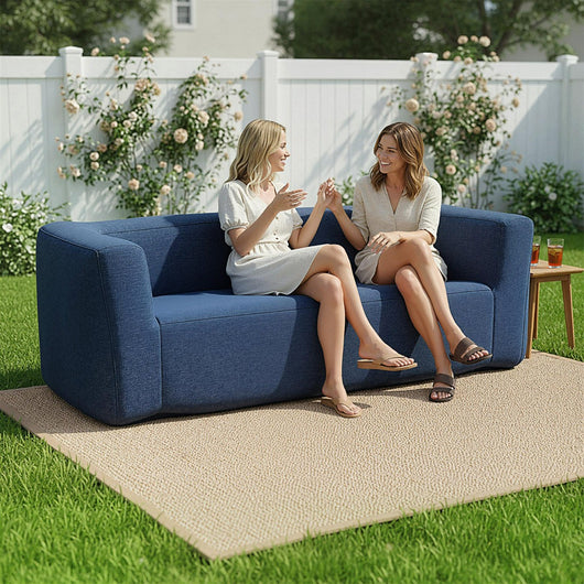 Divano gonfiabile da campeggio con copertura rimovibile e seduta spaziosa, Poltrona a 2 posti portatile per soggiorno Blu-Divani da terra